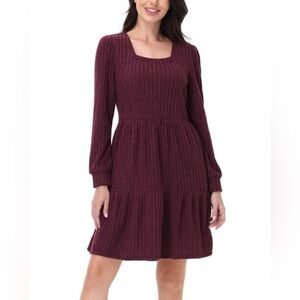 FRYE Women's Ribbed Dress - Dark Red (Rhododendron) Stretch Knit Fabric